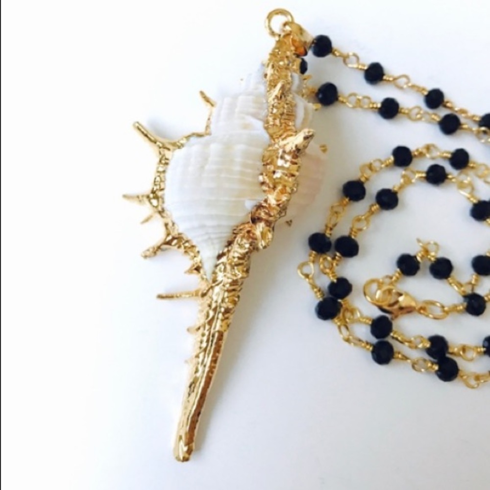Conch Shell 24k Gold Rosary Bead Necklace - Picture 4 of 4